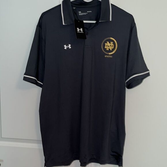 New UA Gray ND Notre Dame Fighting Irish Athletics Golf Polo Shirt BCS Playoffs - Picture 1 of 4